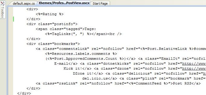 text editor in bianco e nero delle pagine html di visual studio