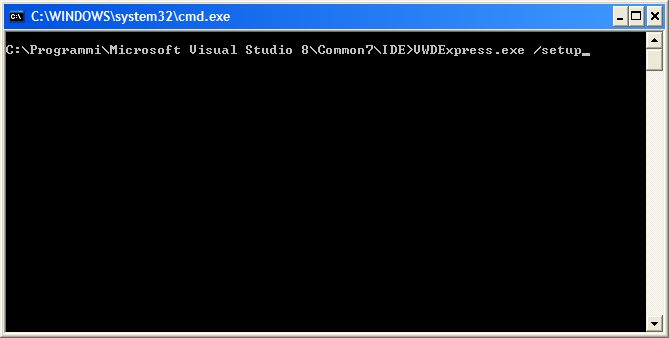 finestra a riga di comando di DEvEnv.exe di Visual Studio
