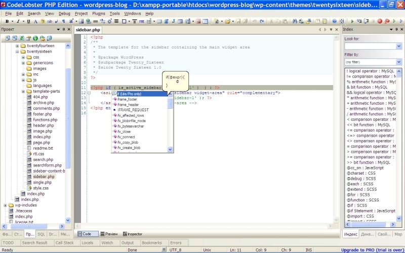 Free Editor PHP Codelobster con funzionalità di autocompletamento o intellisense