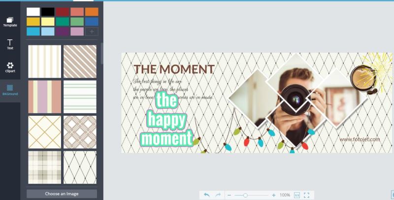 cambiare lo sfondo della copertina facebook creata online con FotoJet