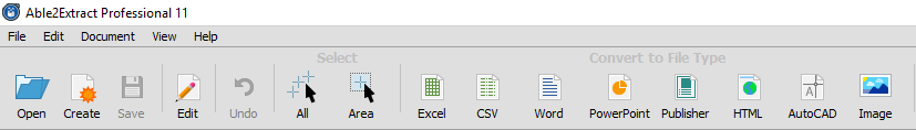 barra degli strumenti di Able2Extract per la conversione di file PDF in documenti