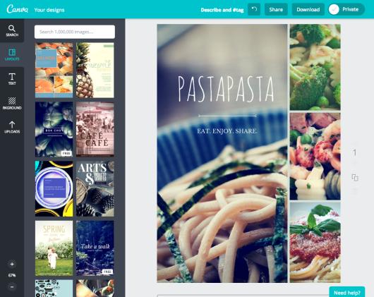 vari layout selezionabili per la grafica in Canva