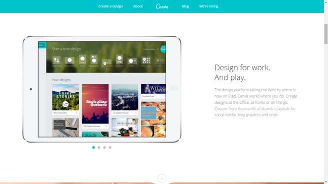 Home page del software di grafica online Canva