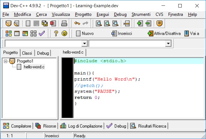 editor Dev-C++ listato sorgente C