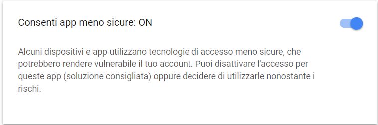 Consenti App meno sicure: ON