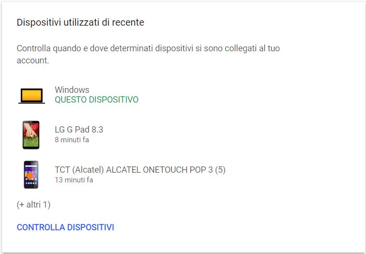 Controlla dispositivi usati di recente da parte di Google