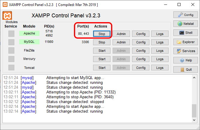 XAMPP Control Panel