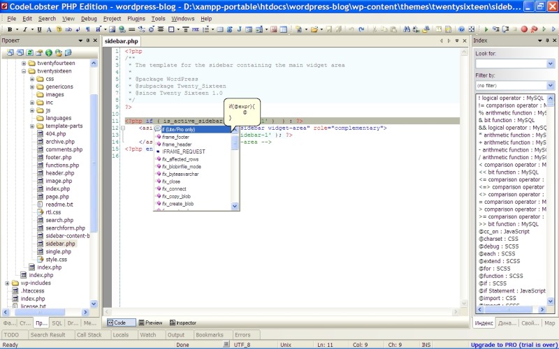 Free Editor PHP Codelobster con funzionalità di autocompletamento o intellisense
