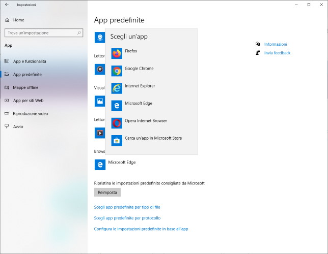Cambiare i Programmi e le App predefinite in Windows 10