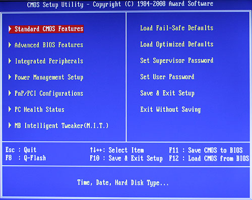 schermata del bios