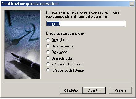 Operazioni pianificate, selezione di uno script di batch