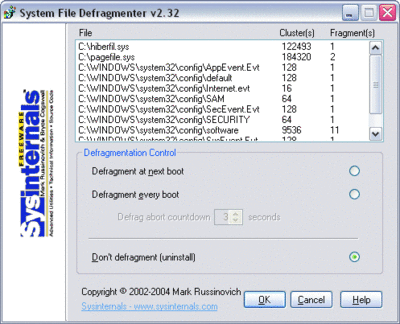 PageDefrag della SysInternal