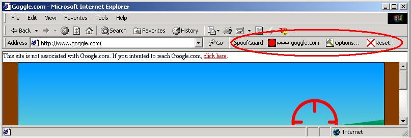 SpoofGuard nella barra d'Internet Explorer