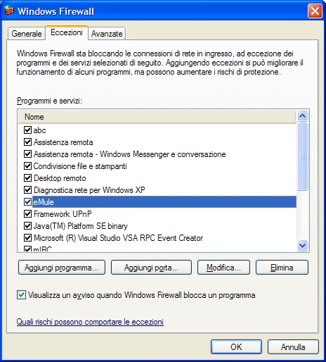 scheda Windows Firewall abilitato