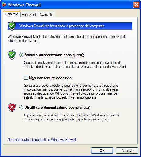 scheda Windows Firewall