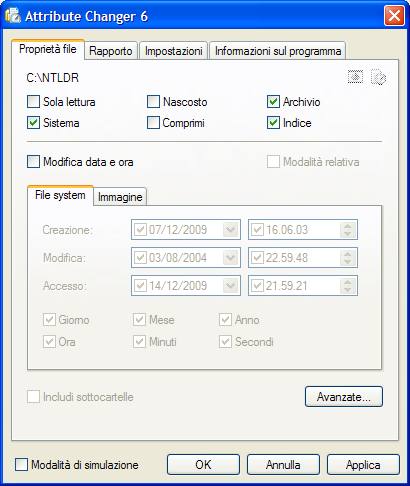 schermata attributi di un file modificabile grazie al software Attribute Changer