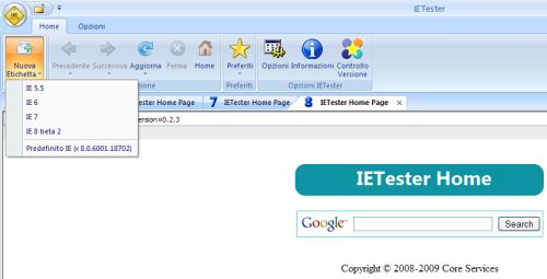 IETester è un'applicazione web browser per testare le nostre pagine web su tutte le versioni di Interne Explorer