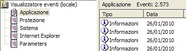 Event Viewer (Visualizzatore Eventi) di Windows XP