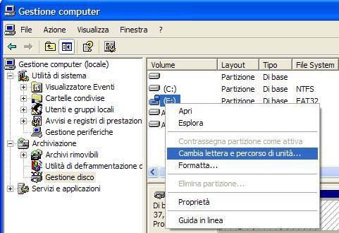 Cambiare la lettera e percorso di unità tramite Gestione Computer