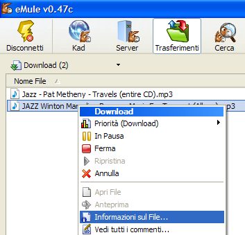 cliccando con tasto destro del mouse sul file in download è possibile controllare