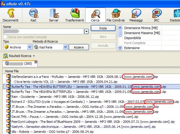 lista di file eMule in download che presentano una firma