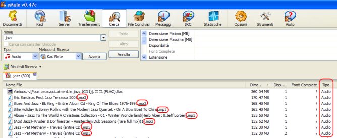 controllare il tipo e l'estensione del file tra i download di eMule