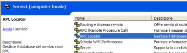 lista dei servizi windows sul computer locale