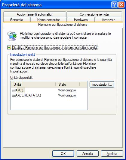 Disattivare il Ripristino Configurazione di Sistema ppr permettere la rimozione di virus dal computer