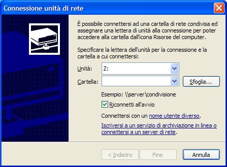 Wizard per la creazione guidata di una Connessione unità di rete