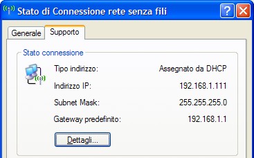 Stato di Connessione di rete con indirizzo IP assegnato dal DHCP dinamicamente