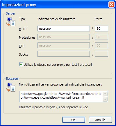 Configurare la scheda Impostazioni proxy per fare in modo di navigare solo alcuni siti web