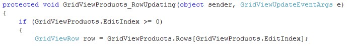 Evento RowUpdating di una GridView per intercettare un controllo ASP.NET all'interno della riga di una GridView in Edit Mode
