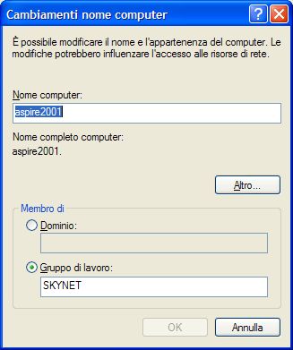 Cambiare il nome del computer e del gruppo di lavoro in una rete Windows