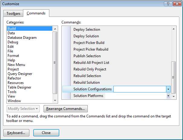 Come selezionare la voce Solution Configuration per personalizzare la compilazione in Visual Studio