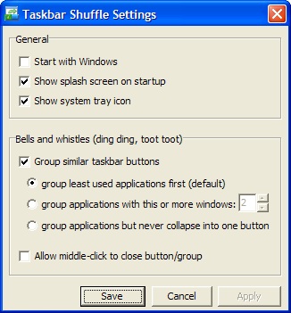 Impostazioni Generali e dettagliate di TaskBar Shuffle