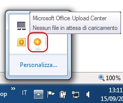 icona di Microsoft upload center nella system tray della taskbar di Windows