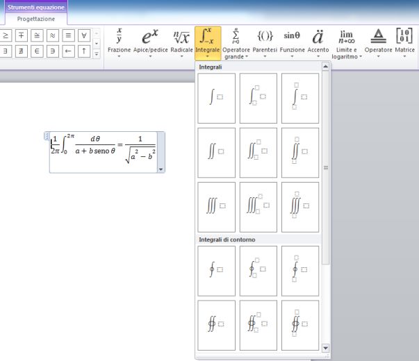 equazioni con integrali in Word