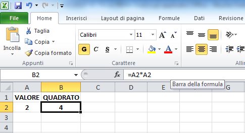 formula potenza quadrato excel