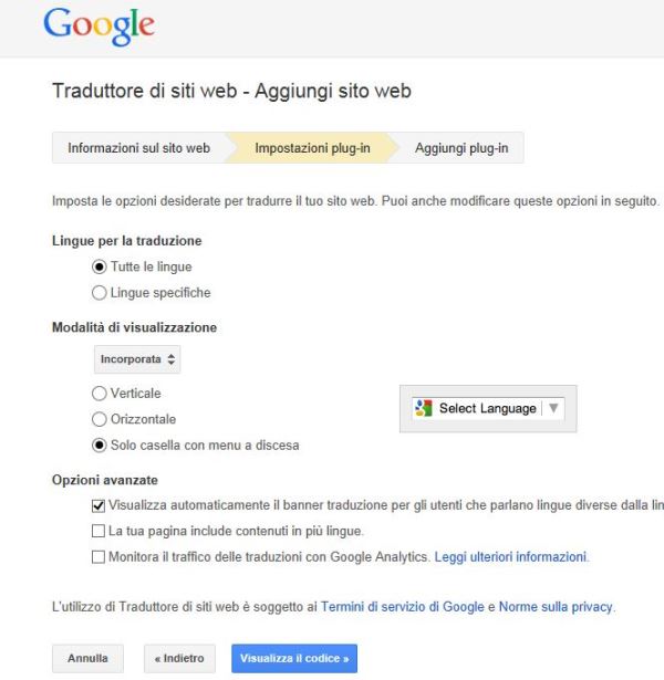 Traduttore di siti web - Aggiungi Sito Web