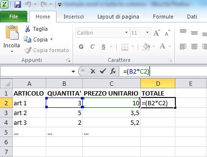 Formula di Excel applicata ad una singola cella